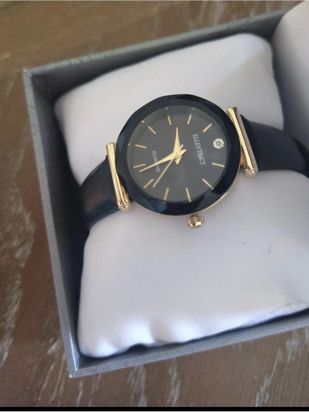 Ellen Tracy Black Dial Watch with Gold-Tone Case